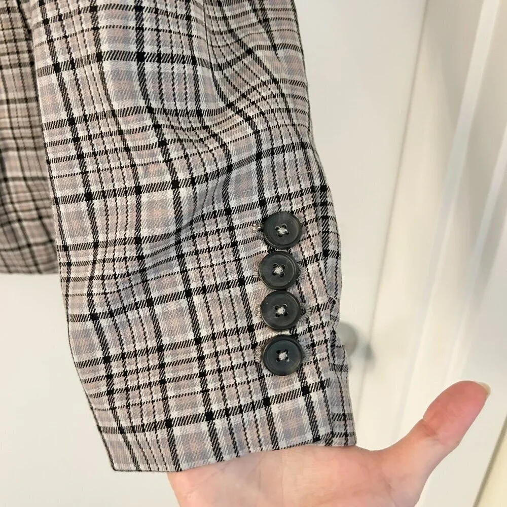 Free People We the Free Cali Oversized Plaid Blazer in Neutral Combo XL NWOT